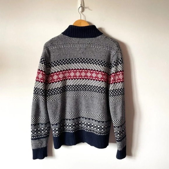 Tommy Hilfiger Sweater Wool Blend Blue Fair Isle Wool Full Zip Apres Ski Medium - Picture 4 of 5